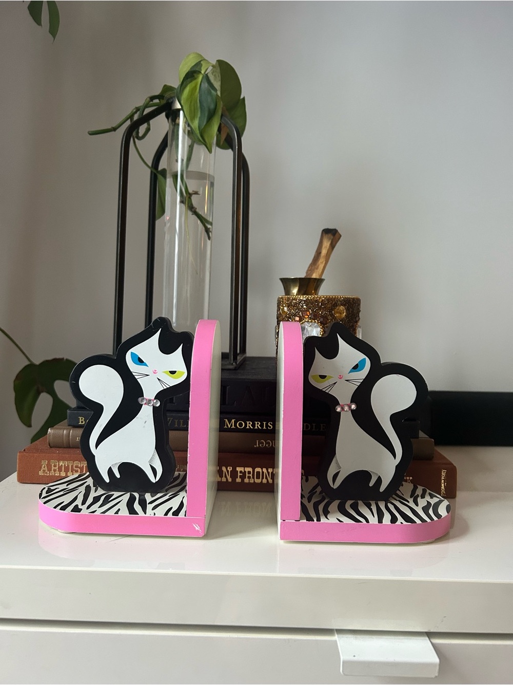 Y2K Cat Zebra Print Bookends